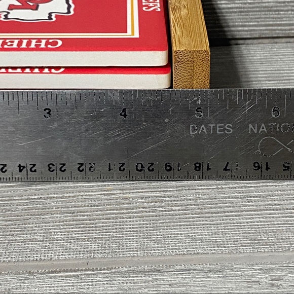 Kansas City Chiefs Coasters With Wood Caddy - Set Of 4 - Resin 4x4 Inch - New - Picture 9 of 11